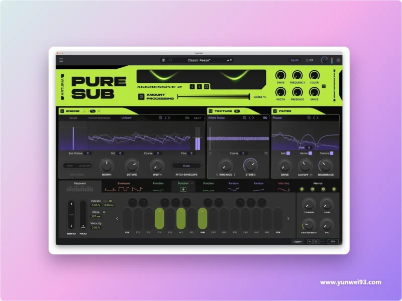 Arturia Pure SUB v1.0.0 低频设计与808贝斯合成器插件-韵味音频资源网