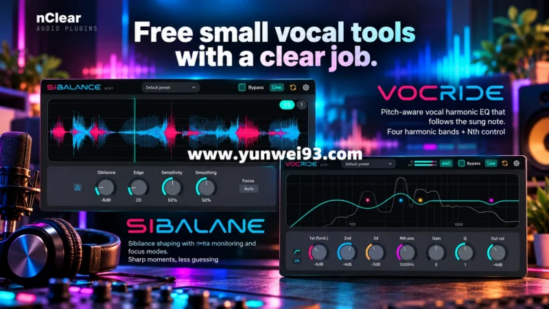 nClear VocRide v1.2.3 智能人声动态谐波均衡与音量控制插件-韵味音频资源网